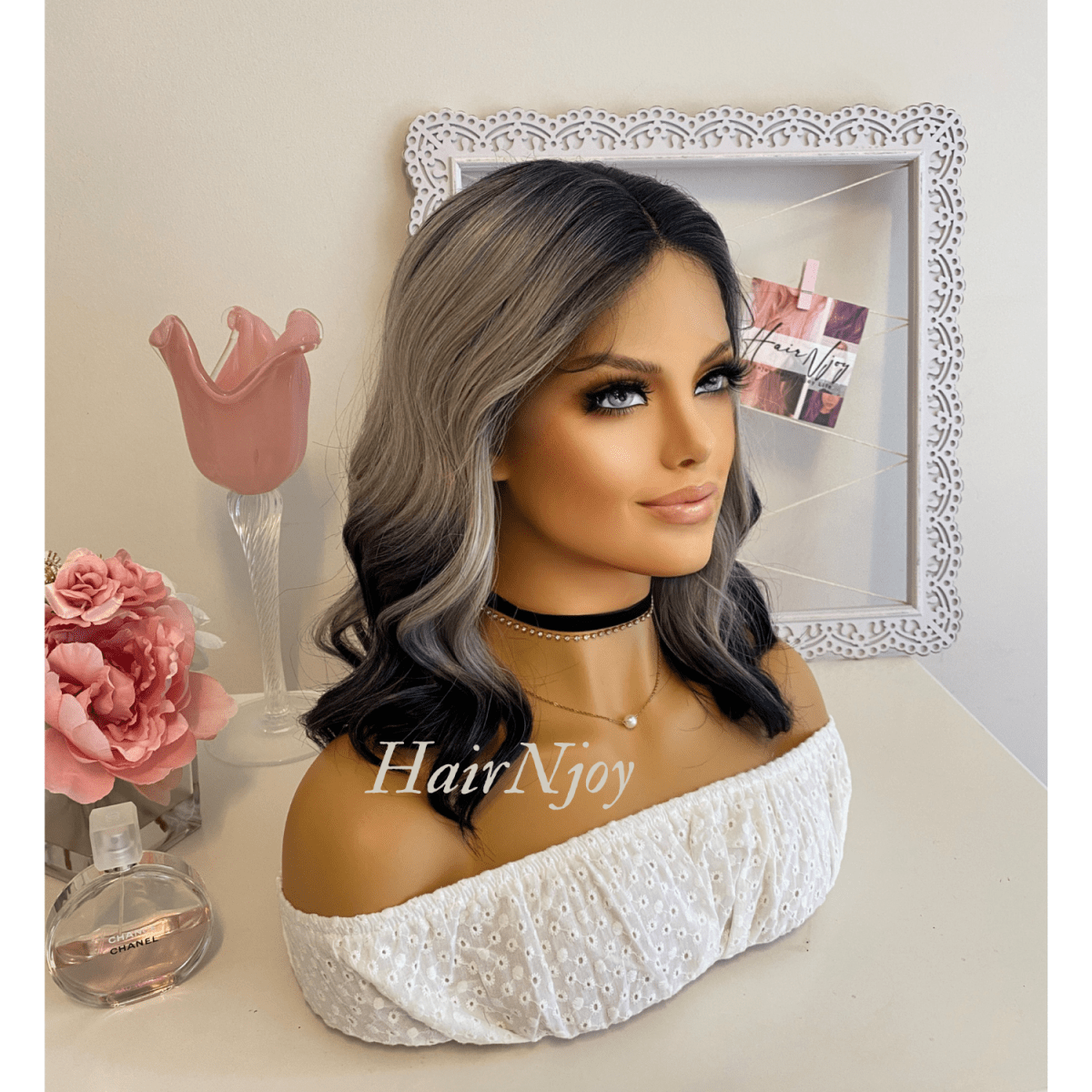 Ombre Grey Black Lace Front Wig - HairNjoy