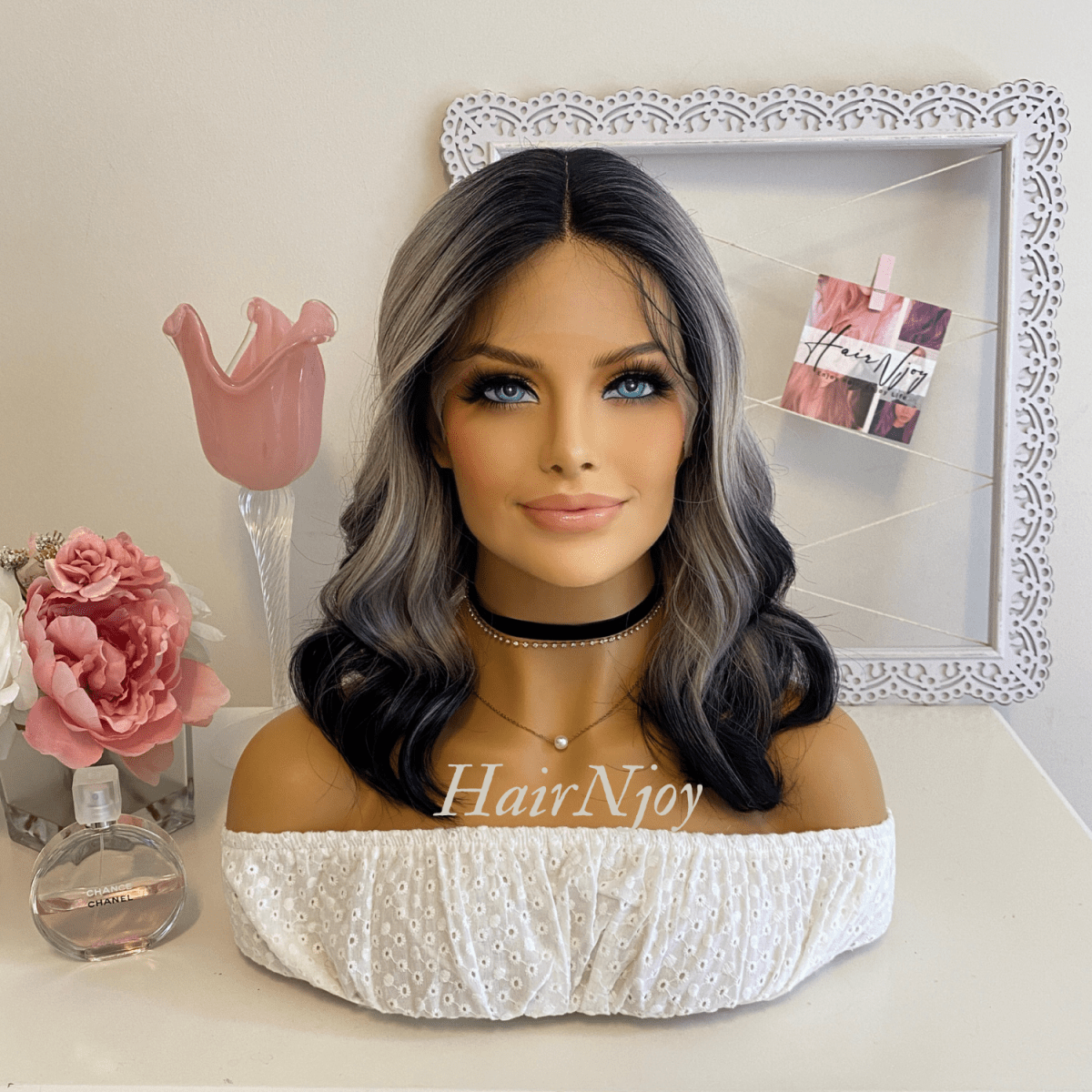Ombre Grey Black Lace Front Wig - HairNjoy