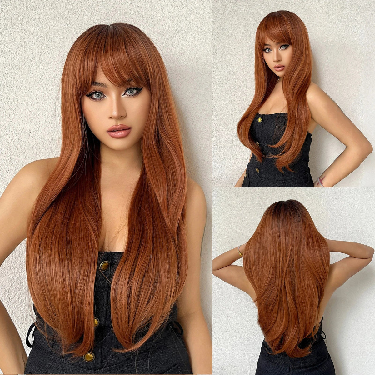 Ombre Pink Long Straight Wig with Dark Roots - HairNjoy