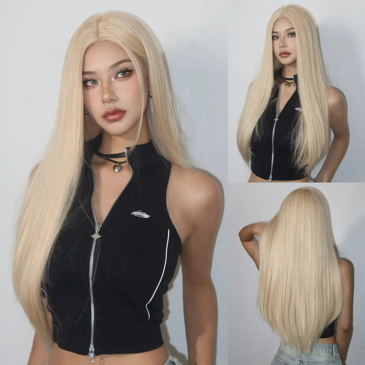 Ombre Pink Long Straight Wig with Dark Roots - HairNjoy