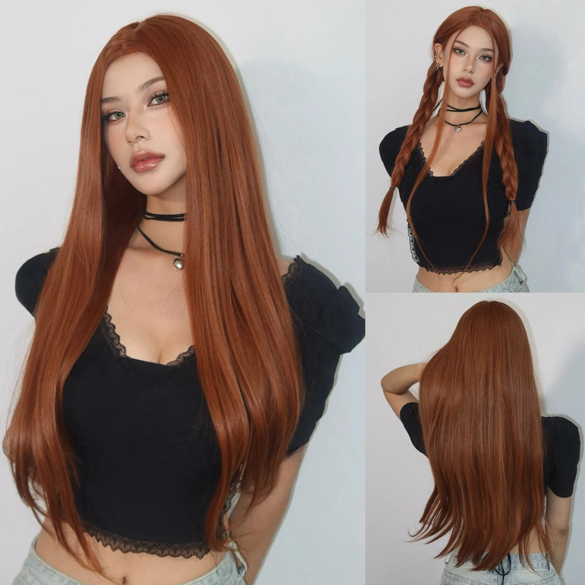 Ombre Pink Long Straight Wig with Dark Roots - HairNjoy