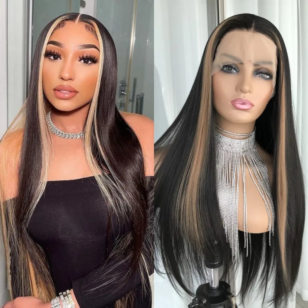 Ombre Silver Black Straight Lace Front Wig - HairNjoy