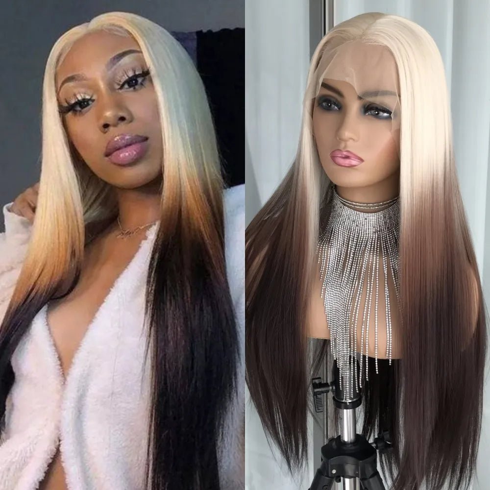 Ombre Silver Black Straight Lace Front Wig - HairNjoy