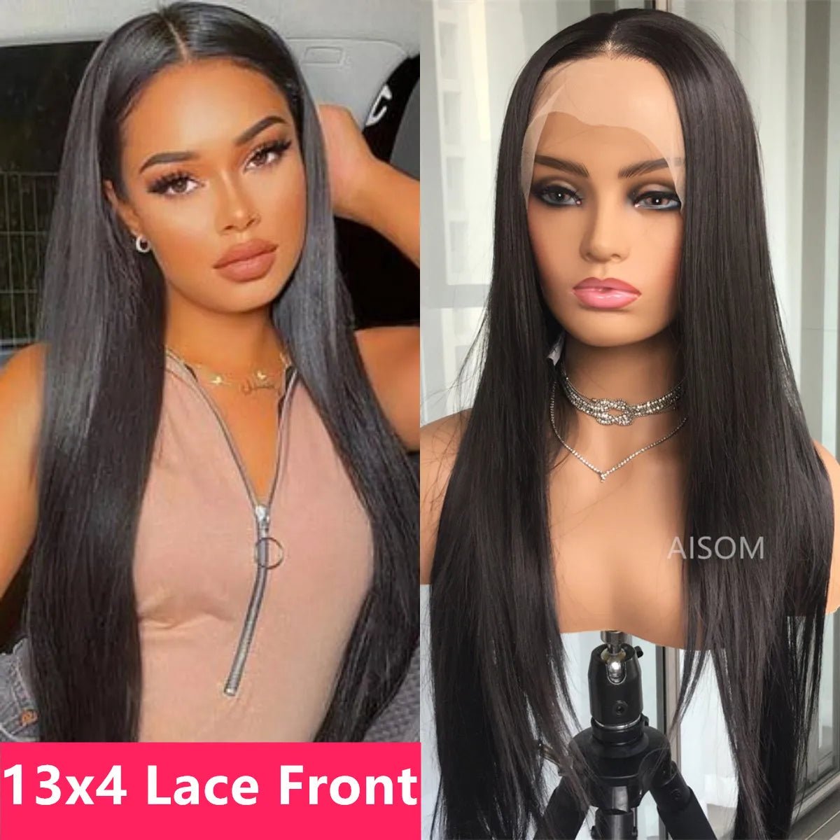 Ombre Silver Black Straight Lace Front Wig - HairNjoy