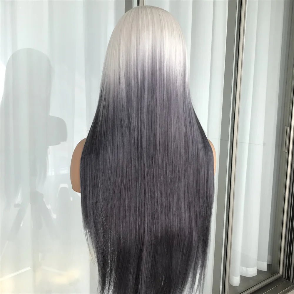 Ombre Silver Black Straight Lace Front Wig - HairNjoy