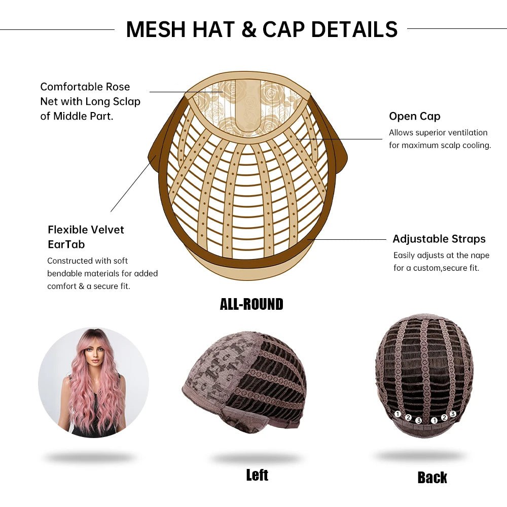 Pink Long Wavy Wig with Bangs - HairNjoy