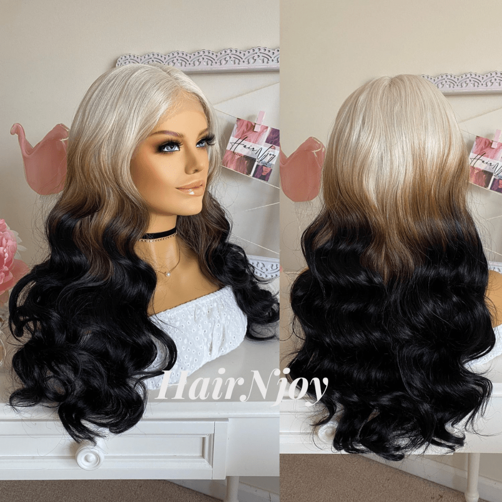 Platinum Blonde & Black Body Ombre Wig - HairNjoy