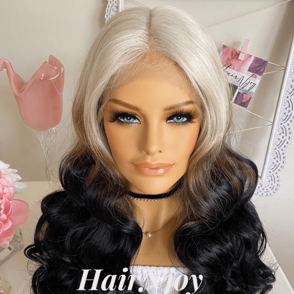 Platinum Blonde & Black Body Ombre Wig - HairNjoy