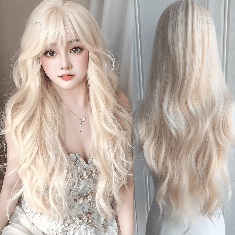 Platinum Wavy Wig with Air Bangs - HairNjoy