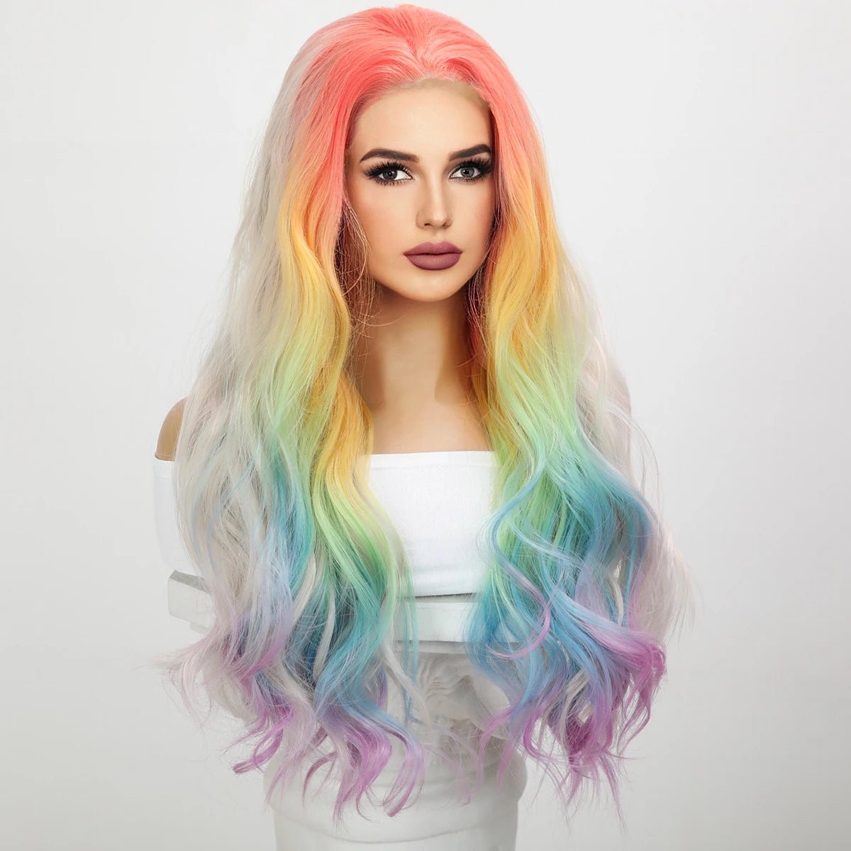 Rainbow Gradient Curly Lace Front Wig - HairNjoy