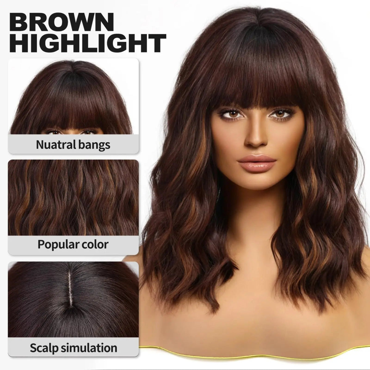 Short Brown Highlight Wavy Bob Wig - HairNjoy