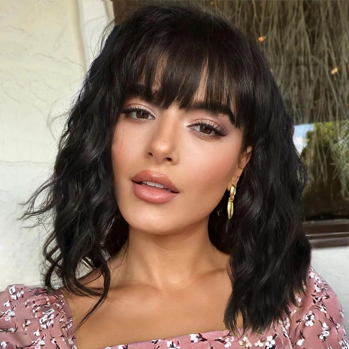 Short Brown Highlight Wavy Bob Wig - HairNjoy