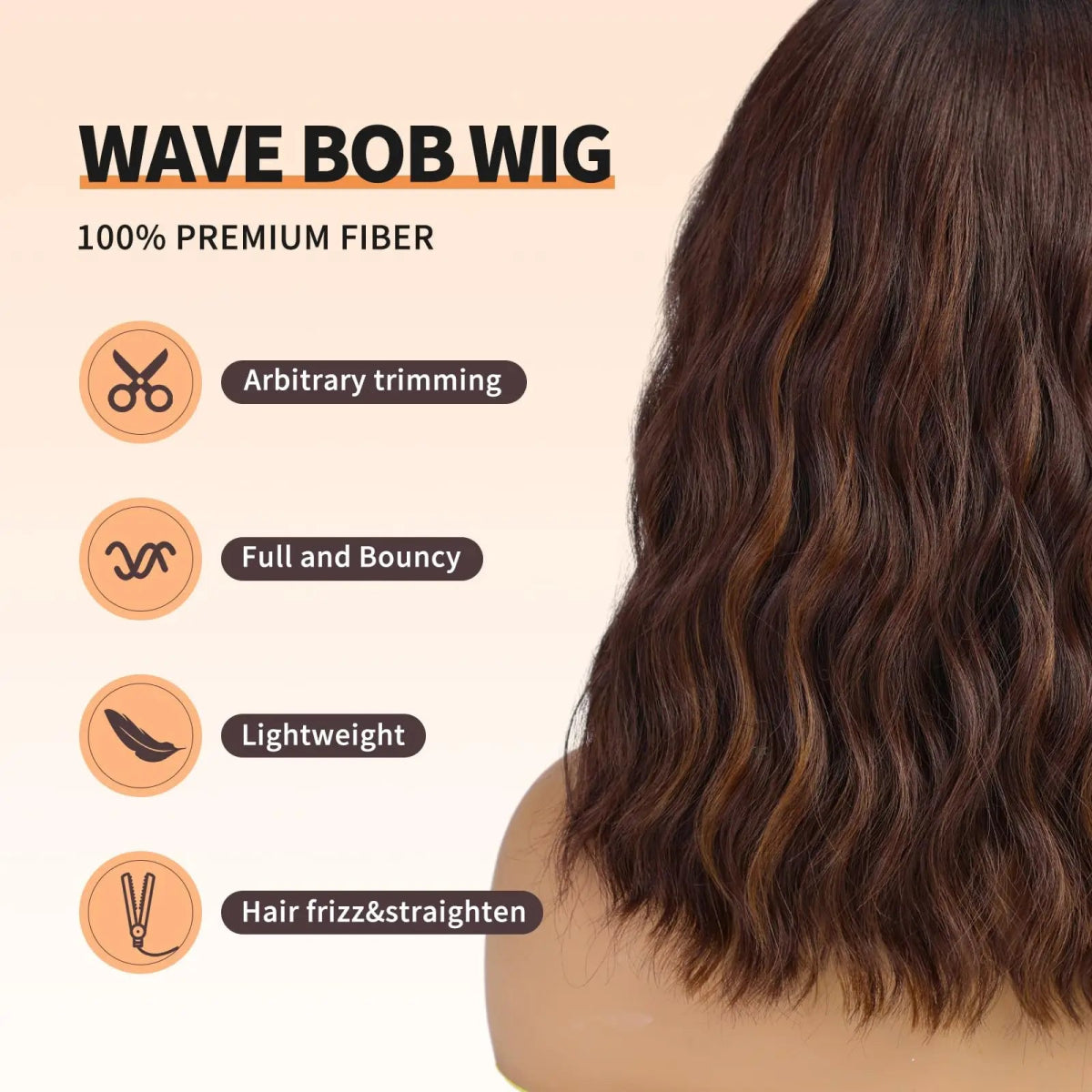 Short Brown Highlight Wavy Bob Wig - HairNjoy