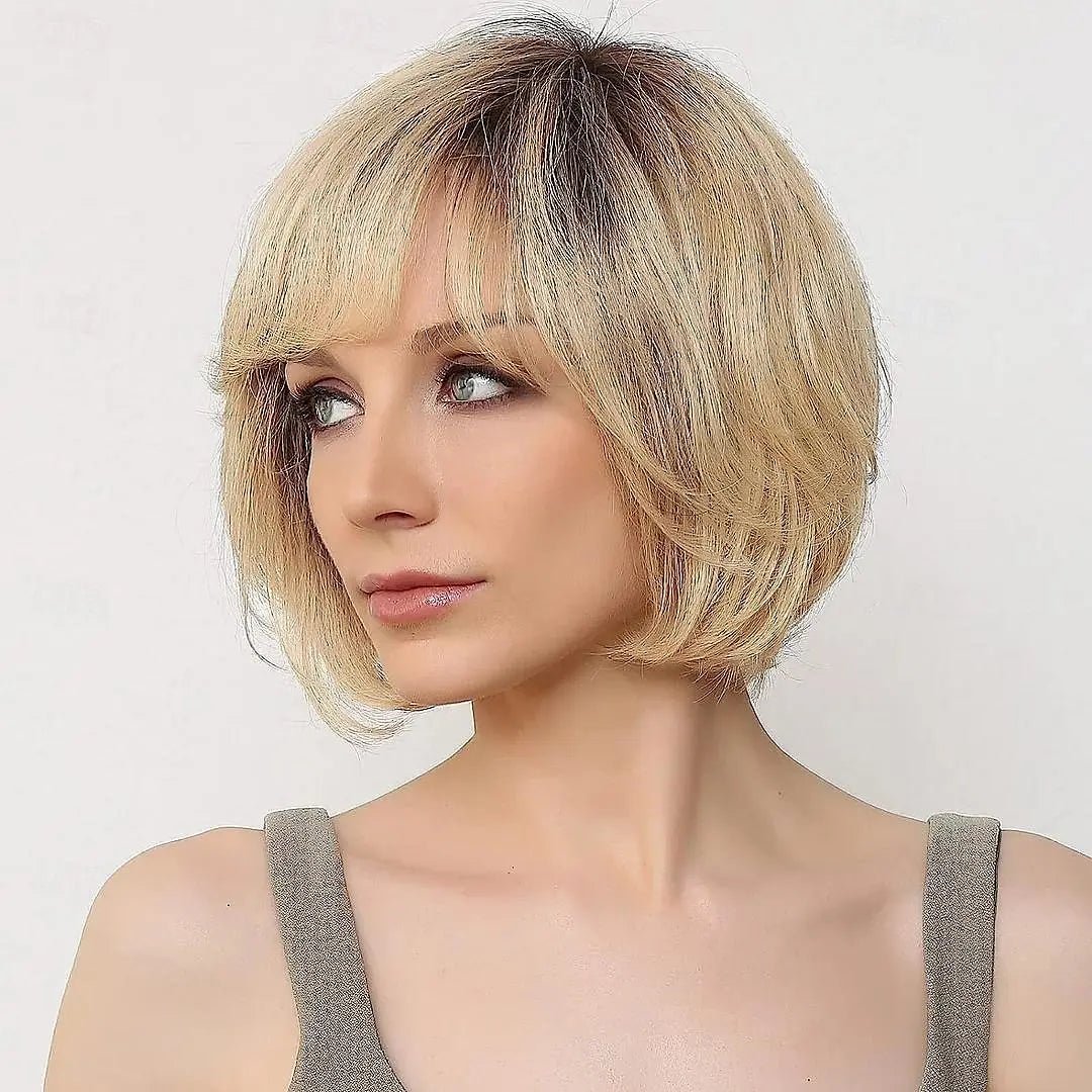 Short Layered Blonde Synthetic Wig - HairNjoy