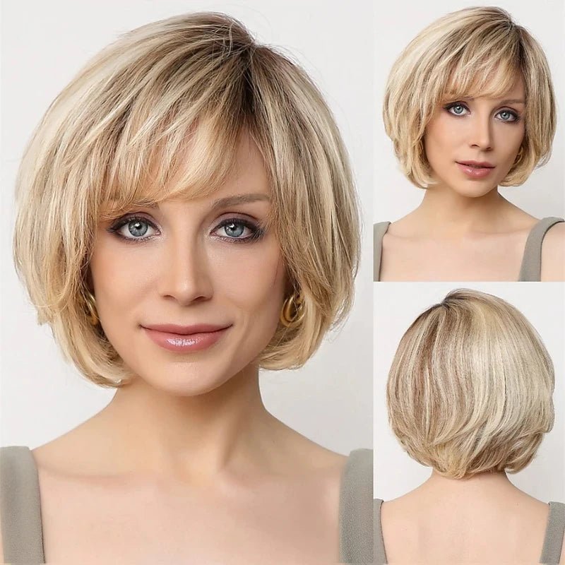 Short Layered Blonde Synthetic Wig - HairNjoy