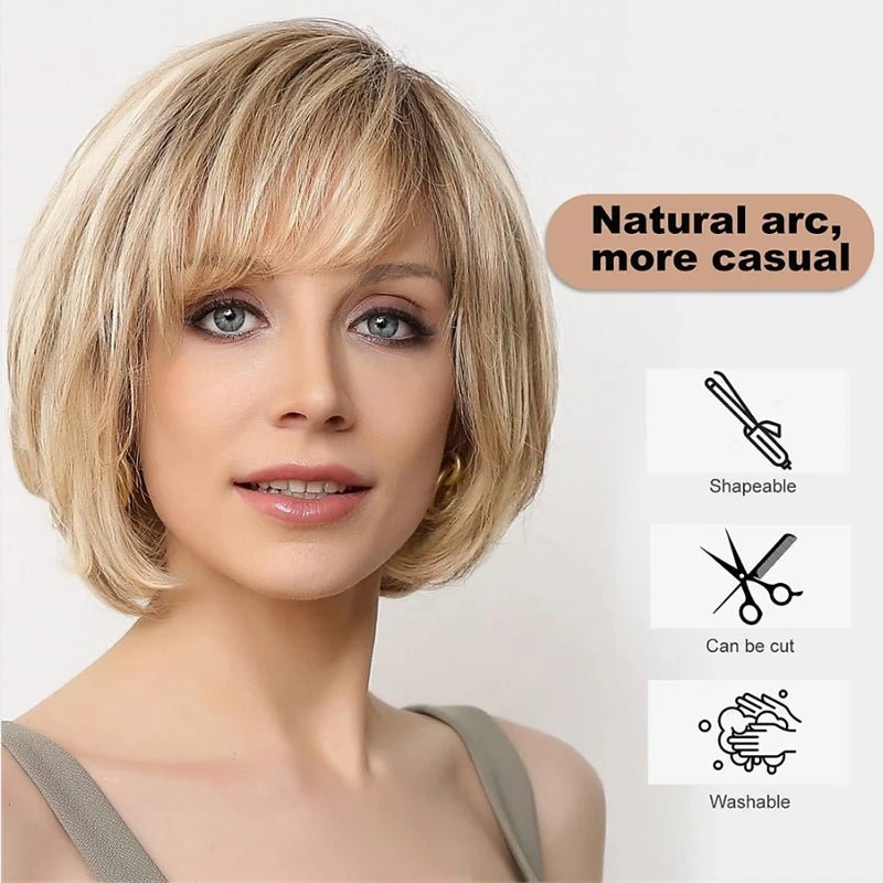Short Layered Blonde Synthetic Wig - HairNjoy