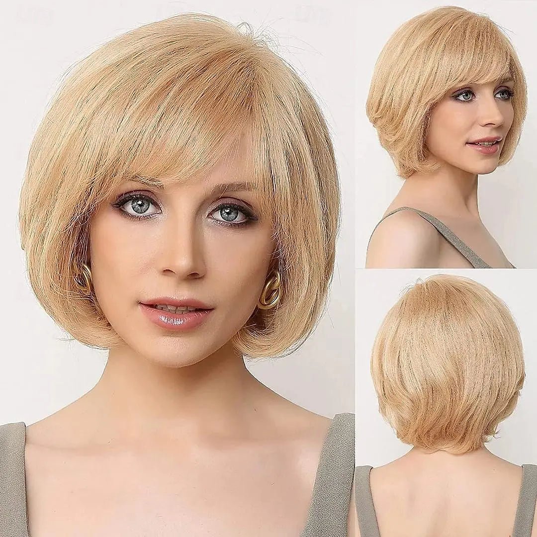 Short Layered Blonde Synthetic Wig - HairNjoy