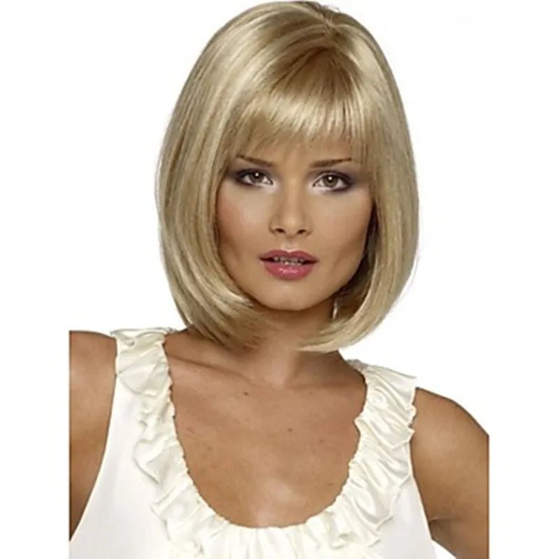 Short Straight Bob Wig with Blonde Highlights - HairNjoy
