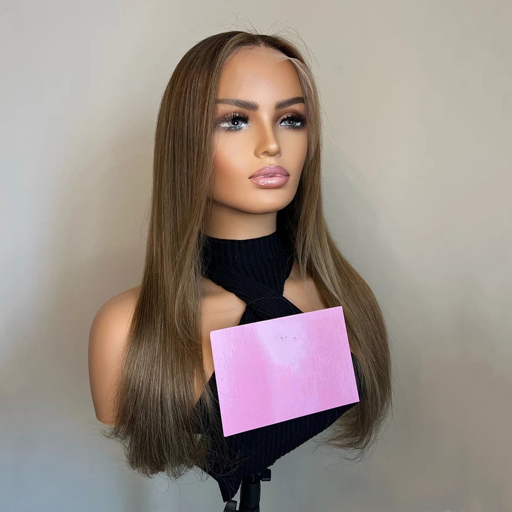 Silky Straight Dark Brown Roots Human Hair Wig - HairNjoy
