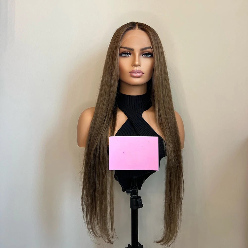 Silky Straight Dark Brown Roots Human Hair Wig - HairNjoy