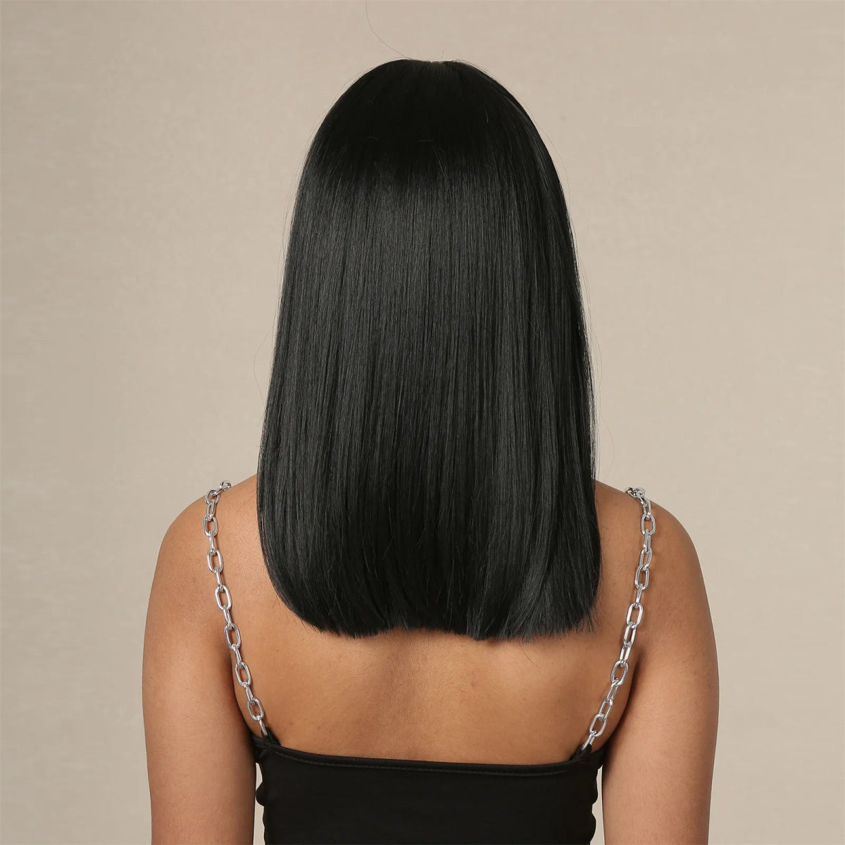 Straight Black Wig with Bangs - HairNjoy