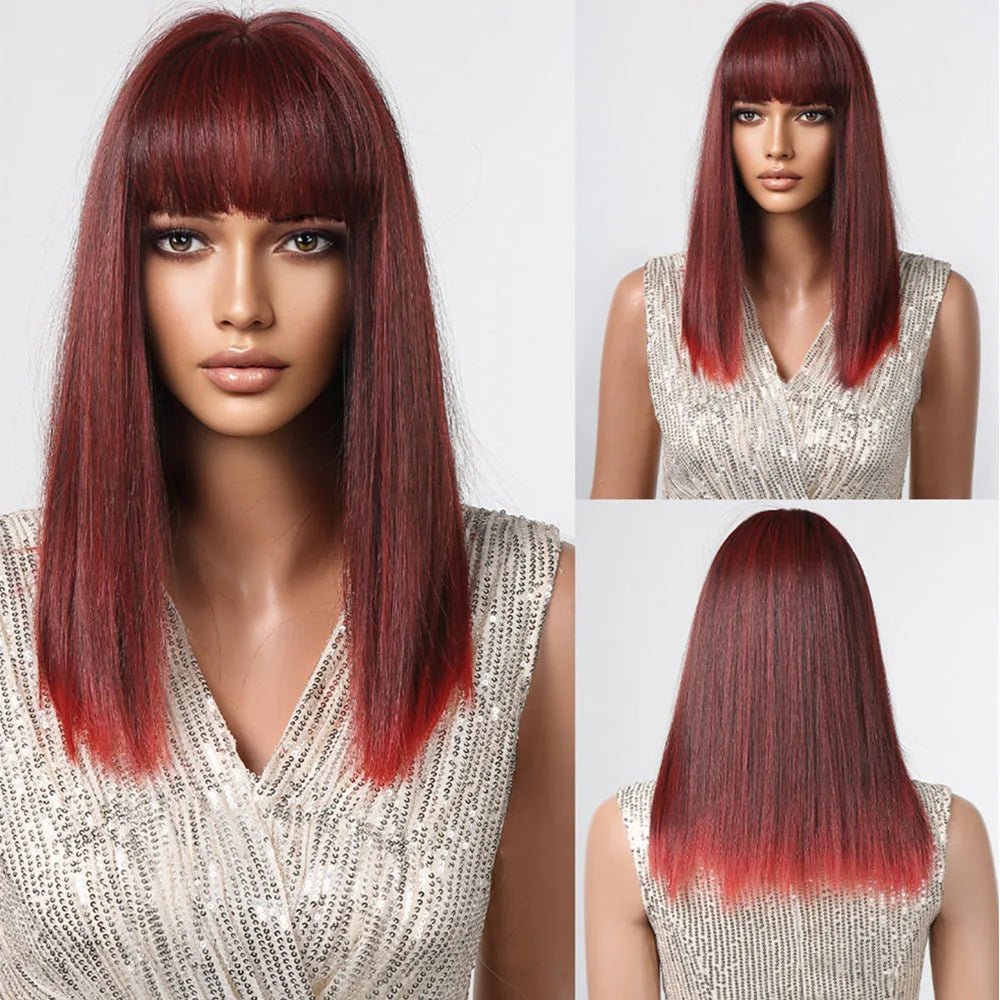 Straight Black Wig with Bangs - HairNjoy