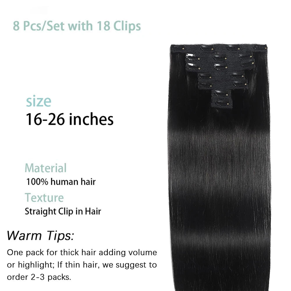 Straight Clip - In Human Hair Extensions - HairNjoy