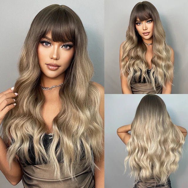 Synthetic Silver Black Wavy Wig with Bangs - HairNjoy