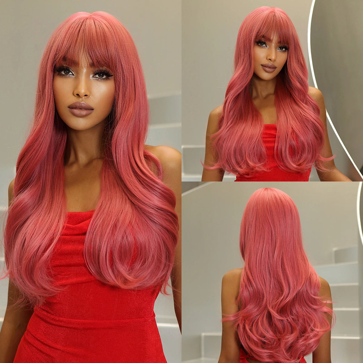 Synthetic Silver Black Wavy Wig with Bangs - HairNjoy