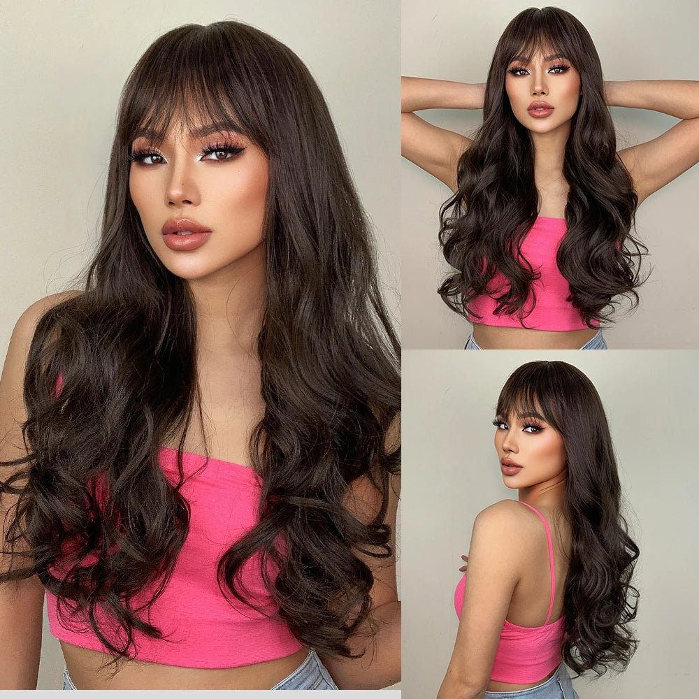 Synthetic Silver Black Wavy Wig with Bangs - HairNjoy