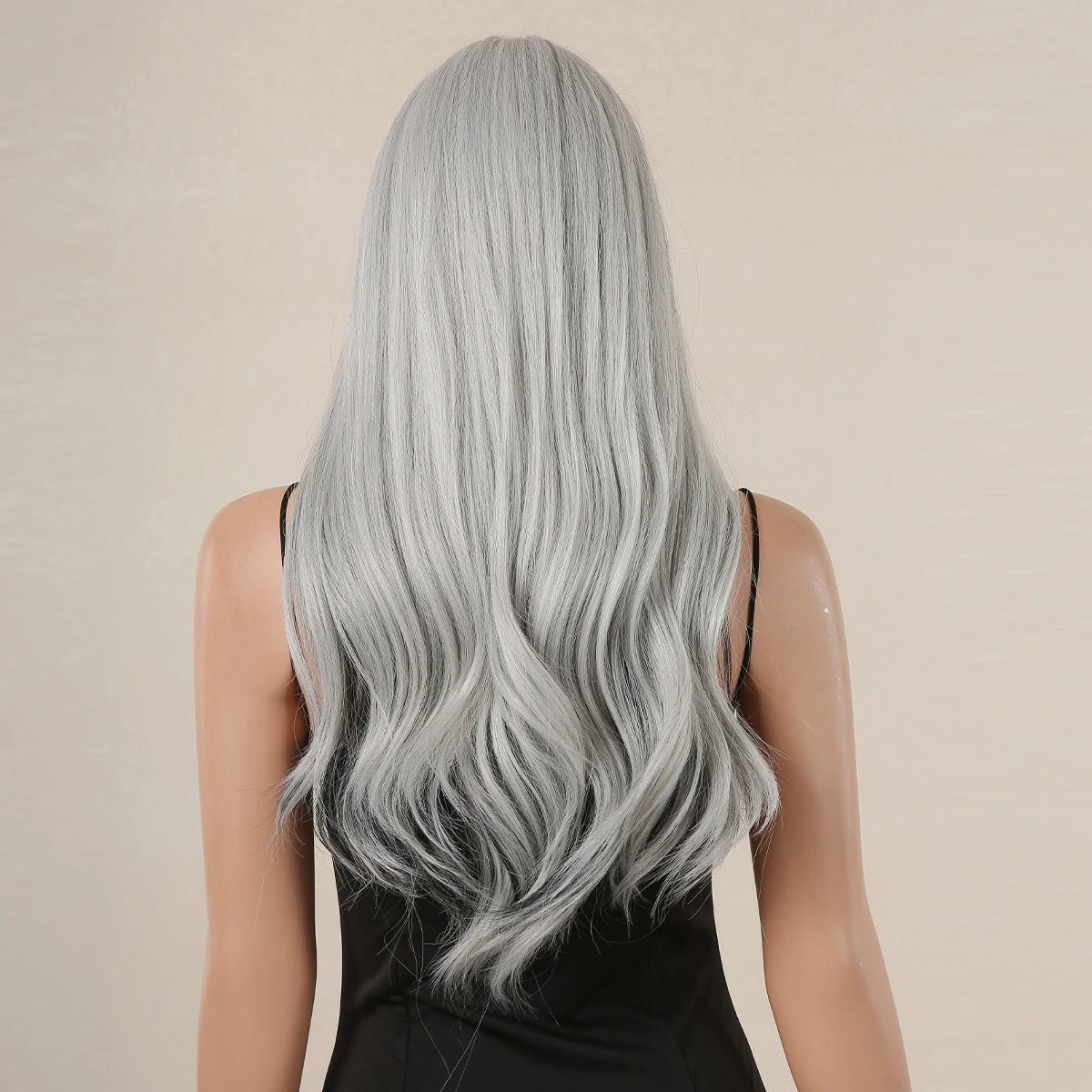 Synthetic Silver Black Wavy Wig with Bangs - HairNjoy