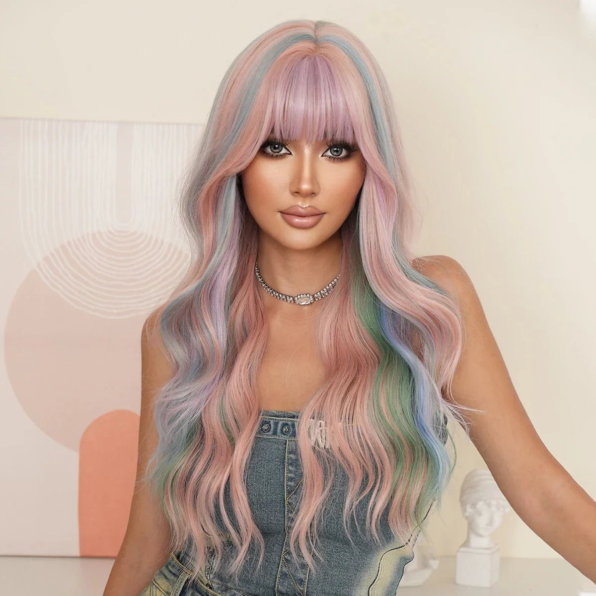 Wavy Iridescent Rainbow Synthetic Wigs - HairNjoy