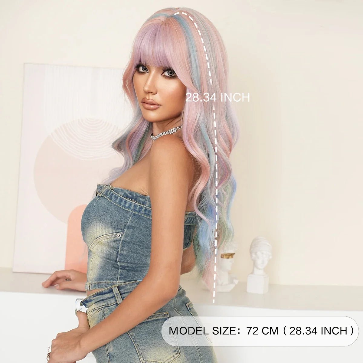 Wavy Iridescent Rainbow Synthetic Wigs - HairNjoy