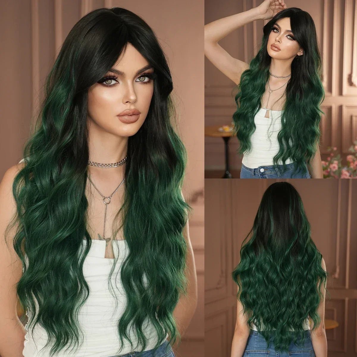 Wavy Iridescent Rainbow Synthetic Wigs - HairNjoy
