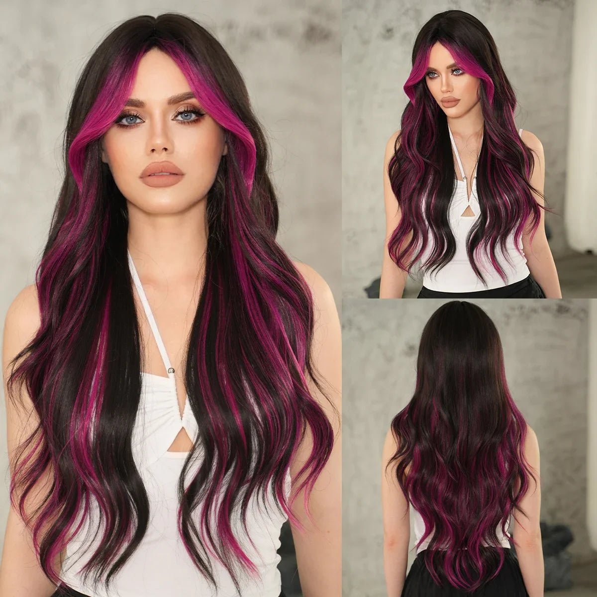 Wavy Iridescent Rainbow Synthetic Wigs - HairNjoy
