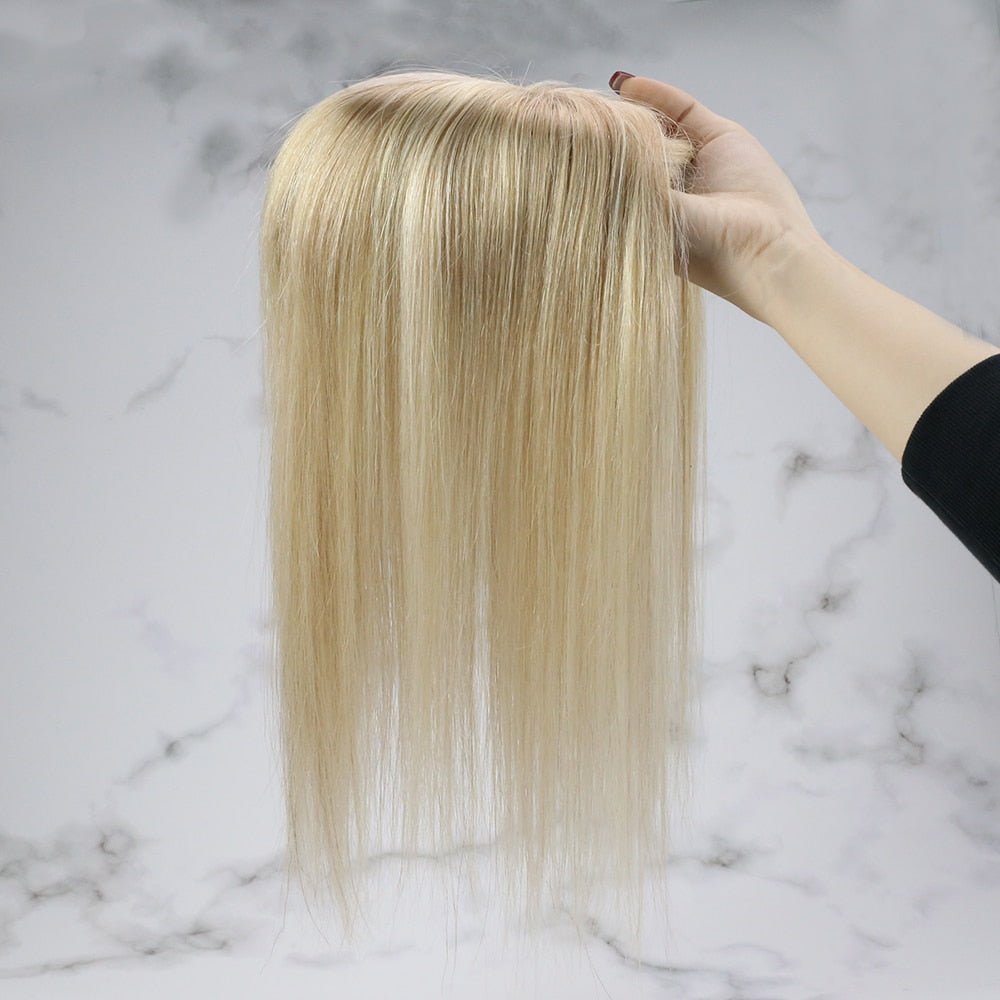 100% Brazilian Human Hair Straight Invisible Free Part Hair Toppers - HairNjoy