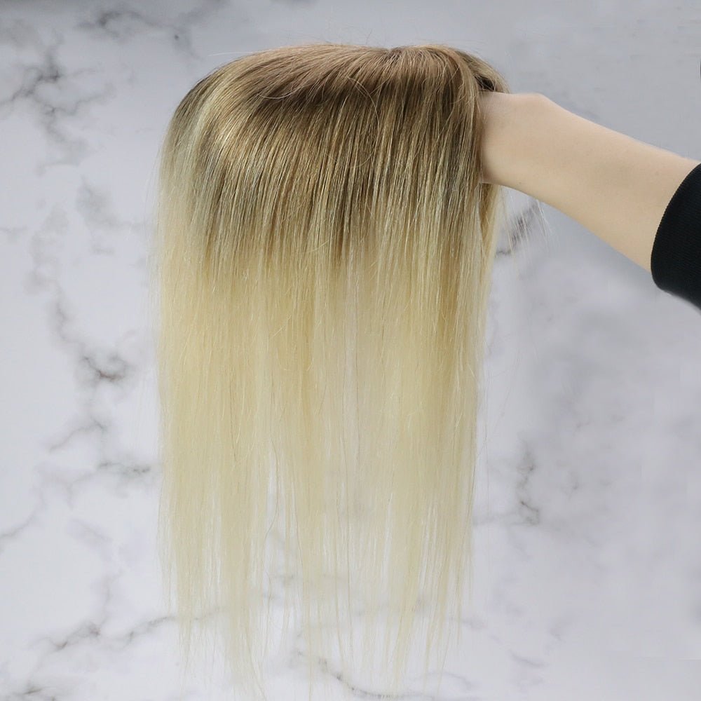 100% Brazilian Human Hair Straight Invisible Free Part Hair Toppers - HairNjoy