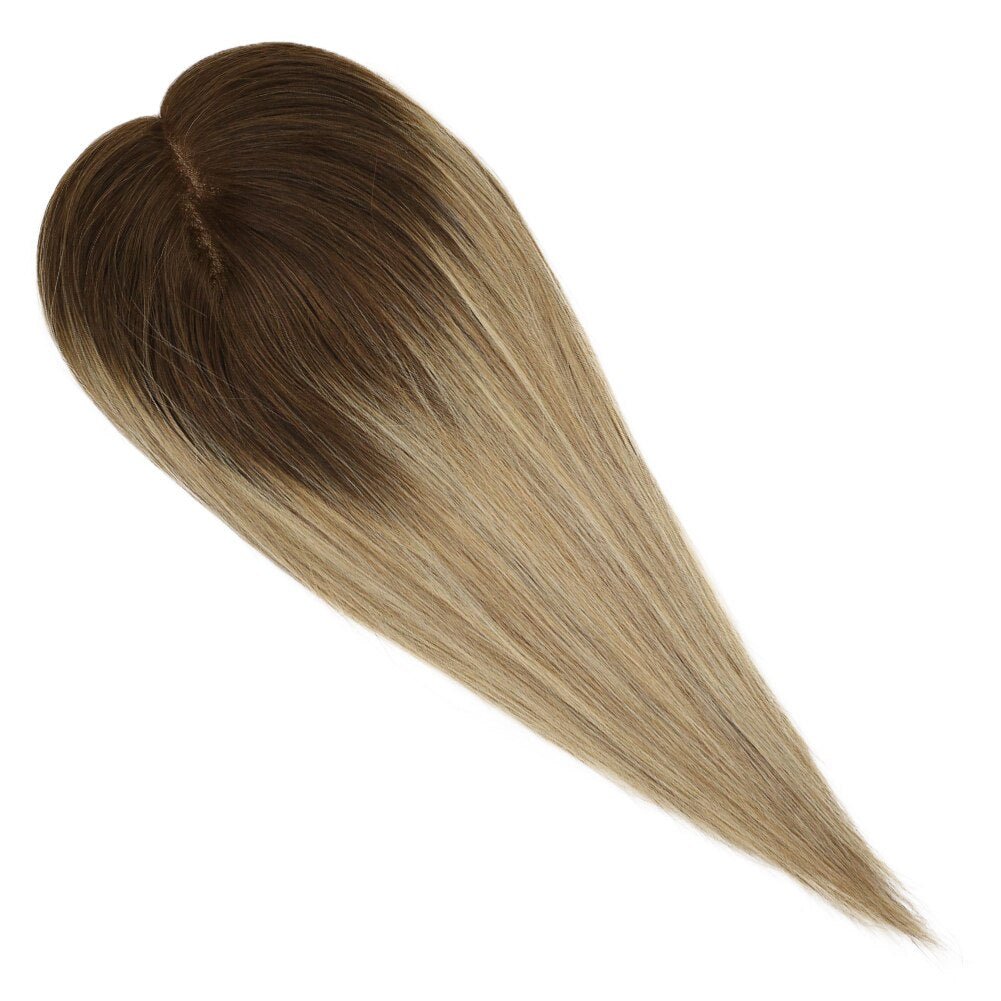 100% Brazilian Human Hair Straight Invisible Free Part Hair Toppers - HairNjoy