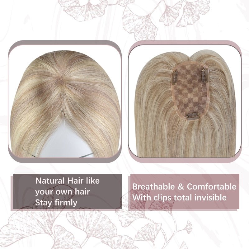 100% Brazilian Human Hair Straight Invisible Free Part Hair Toppers - HairNjoy