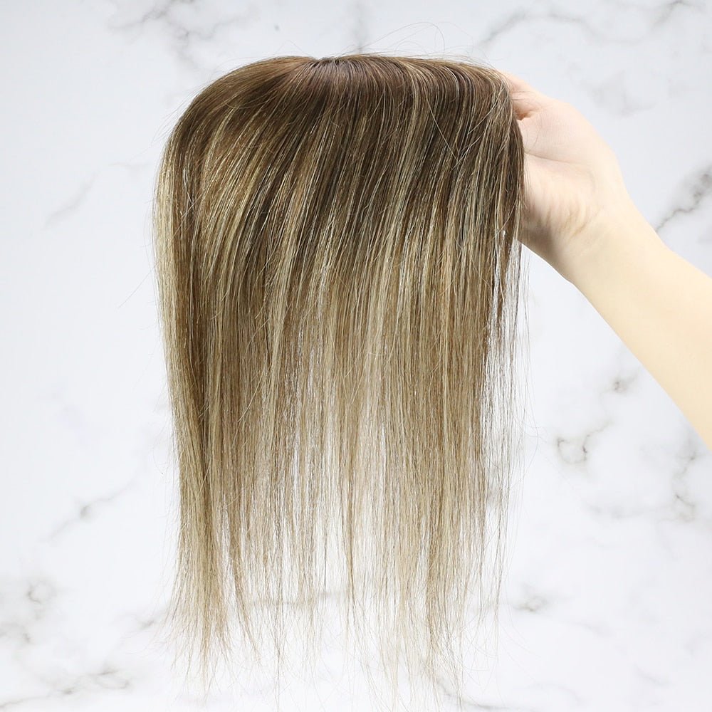 100% Brazilian Human Hair Straight Invisible Free Part Hair Toppers - HairNjoy