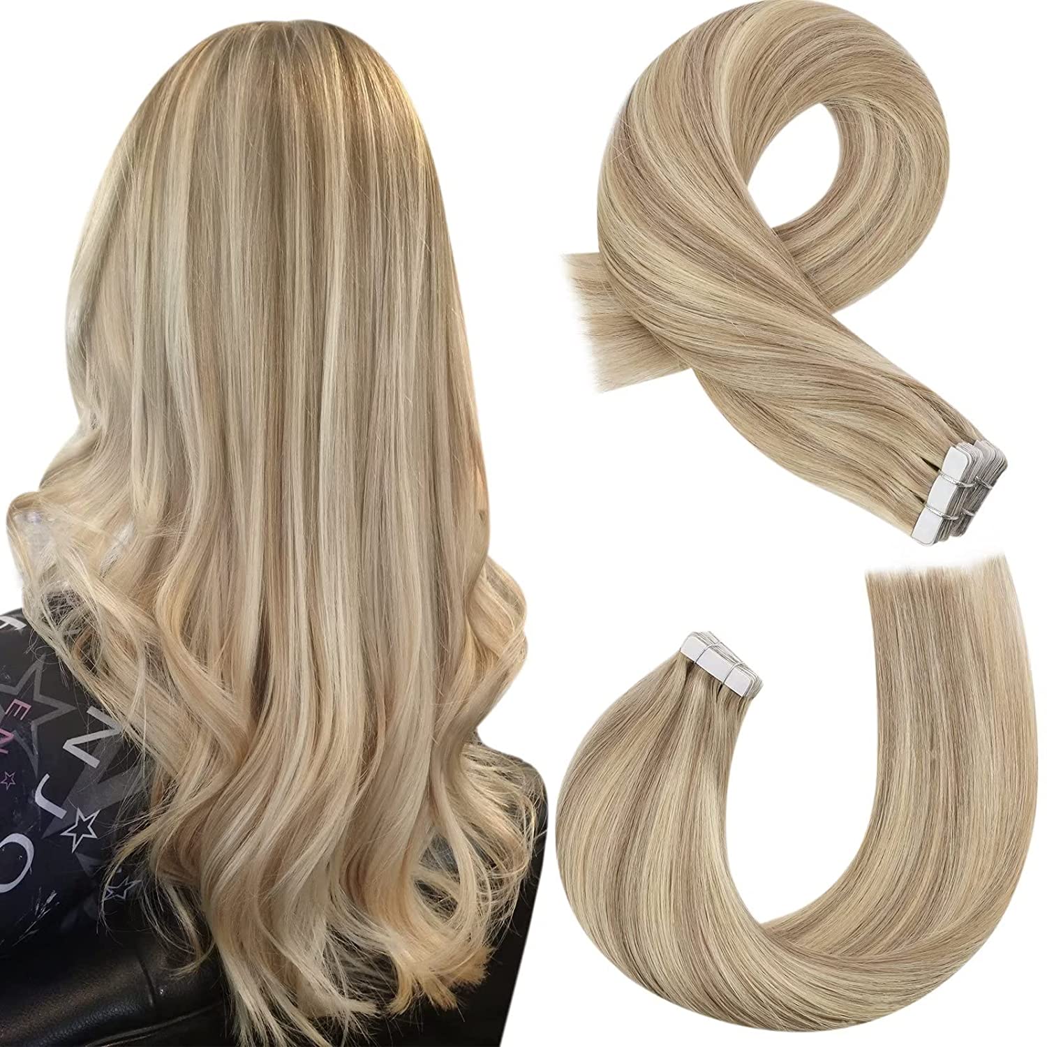 100% Remy Human Hair Highlight Balayage Seamless Tape in Extensions - HairNjoy