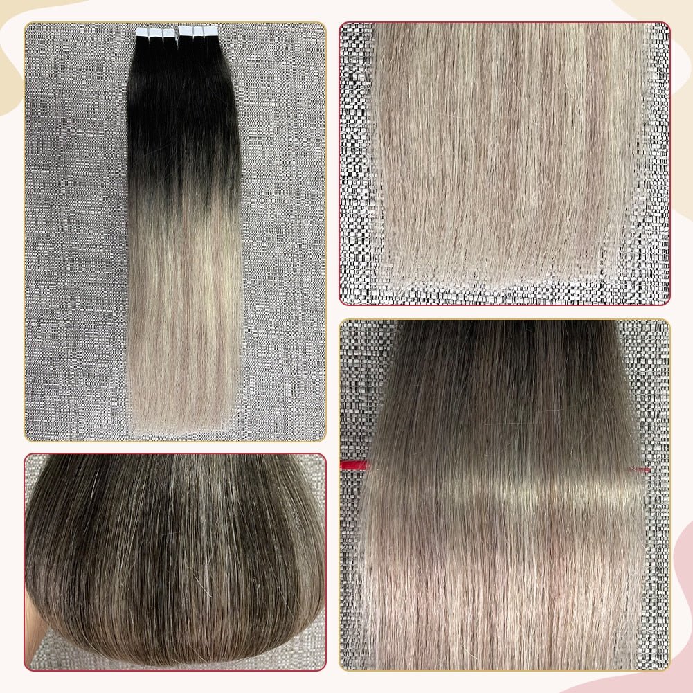 100% Remy Human Hair Highlight Balayage Seamless Tape in Extensions - HairNjoy