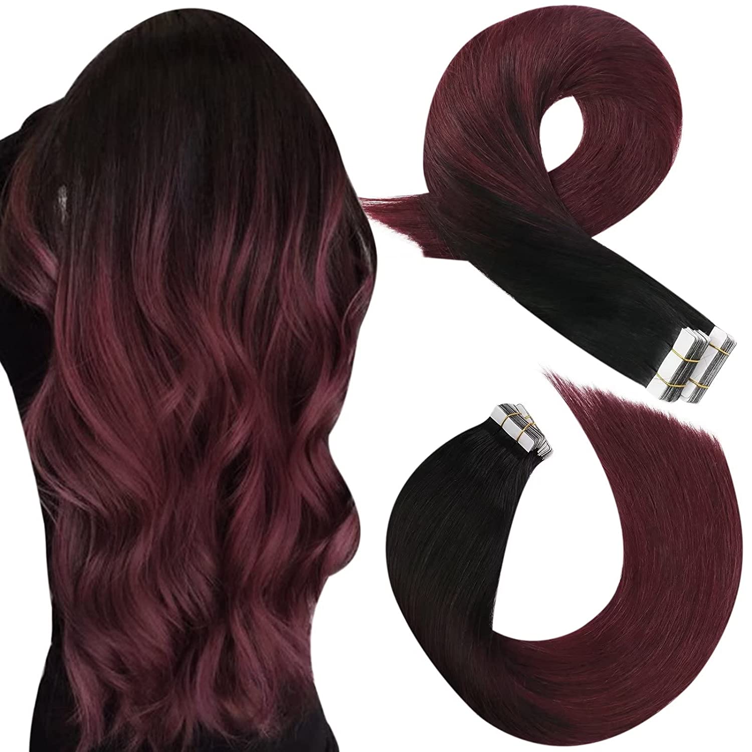 100% Remy Human Hair Highlight Balayage Seamless Tape in Extensions - HairNjoy