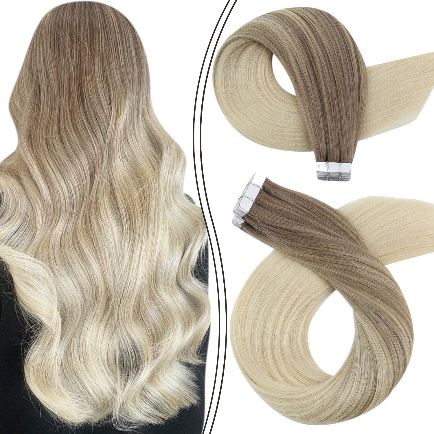 100% Remy Human Hair Highlight Balayage Seamless Tape in Extensions - HairNjoy