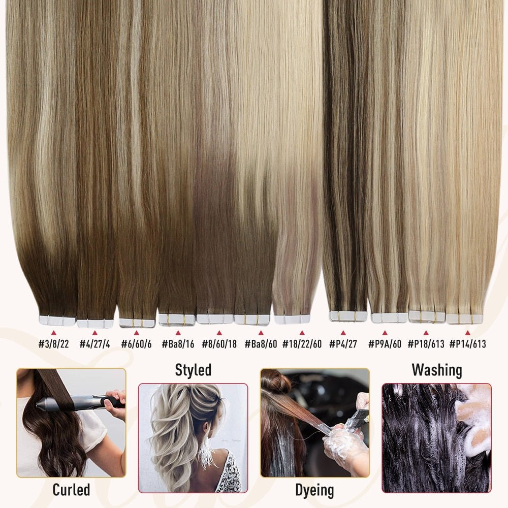 100% Remy Human Hair Highlight Balayage Seamless Tape in Extensions - HairNjoy