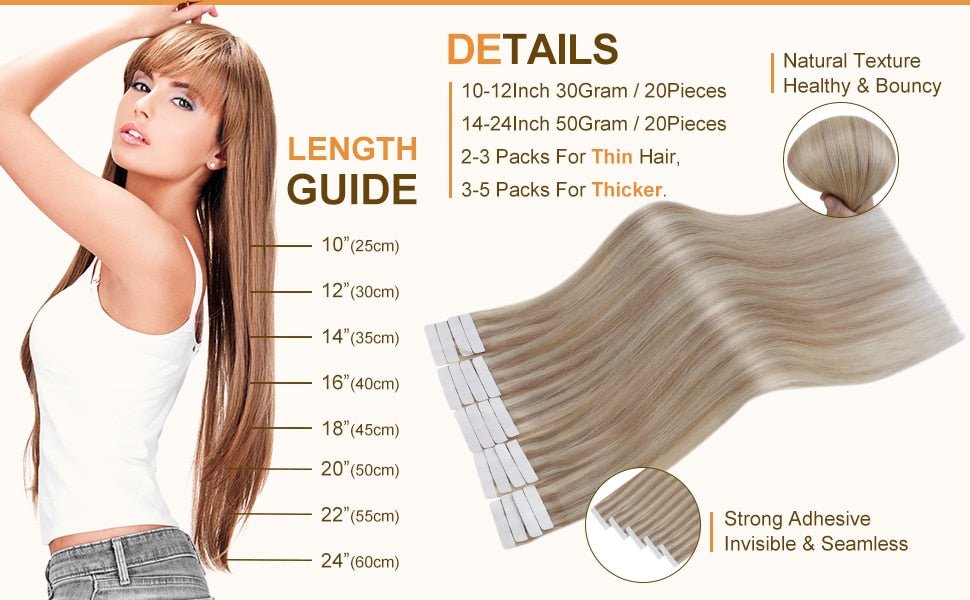 100% Remy Human Hair Invisible Silky Tape in Extensions - HairNjoy