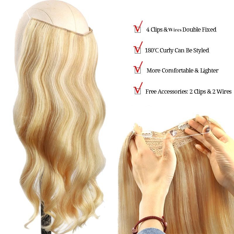 100% Remy Human Hair Straight Halo Extensions - HairNjoy