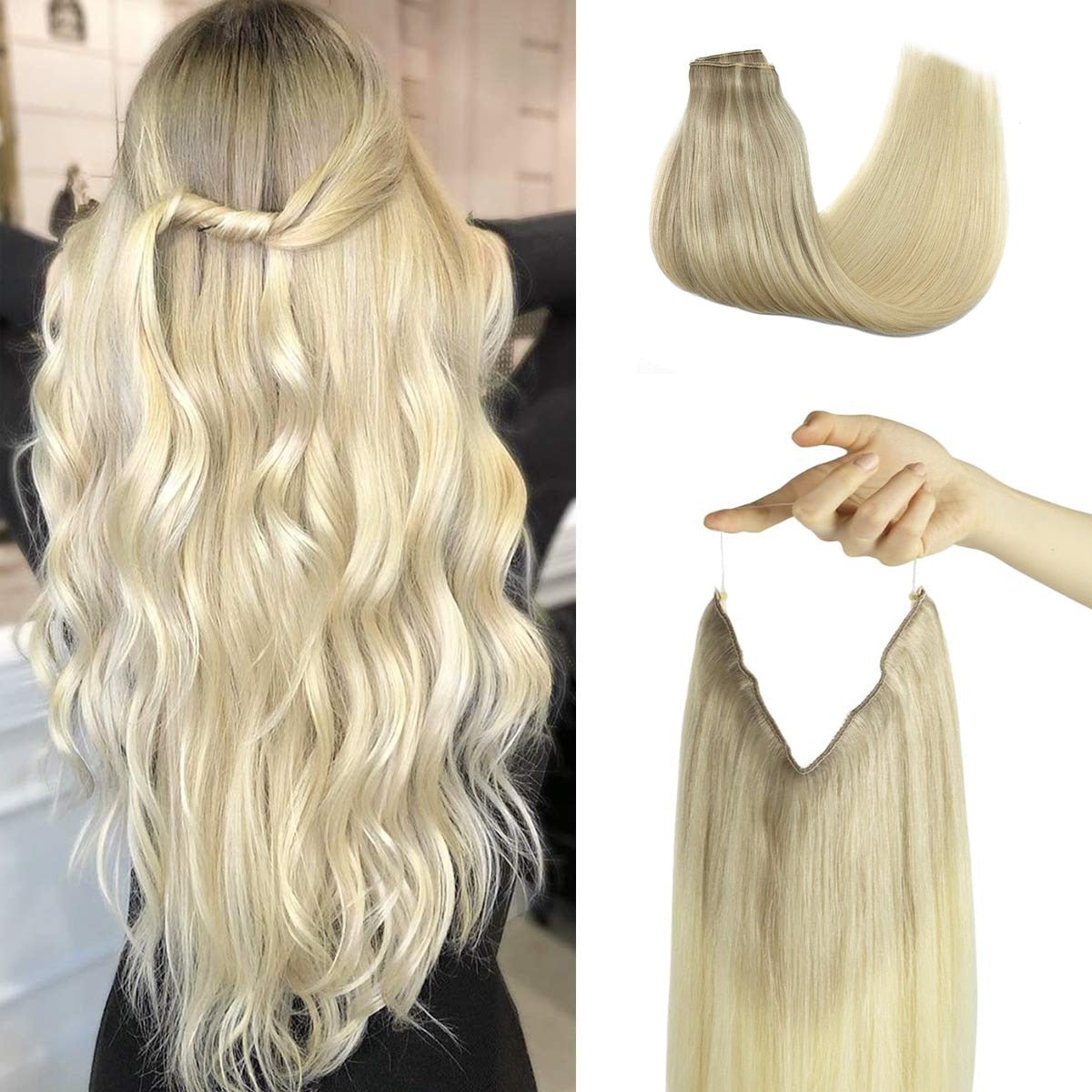 100% Remy Human Hair Straight Halo Extensions - HairNjoy