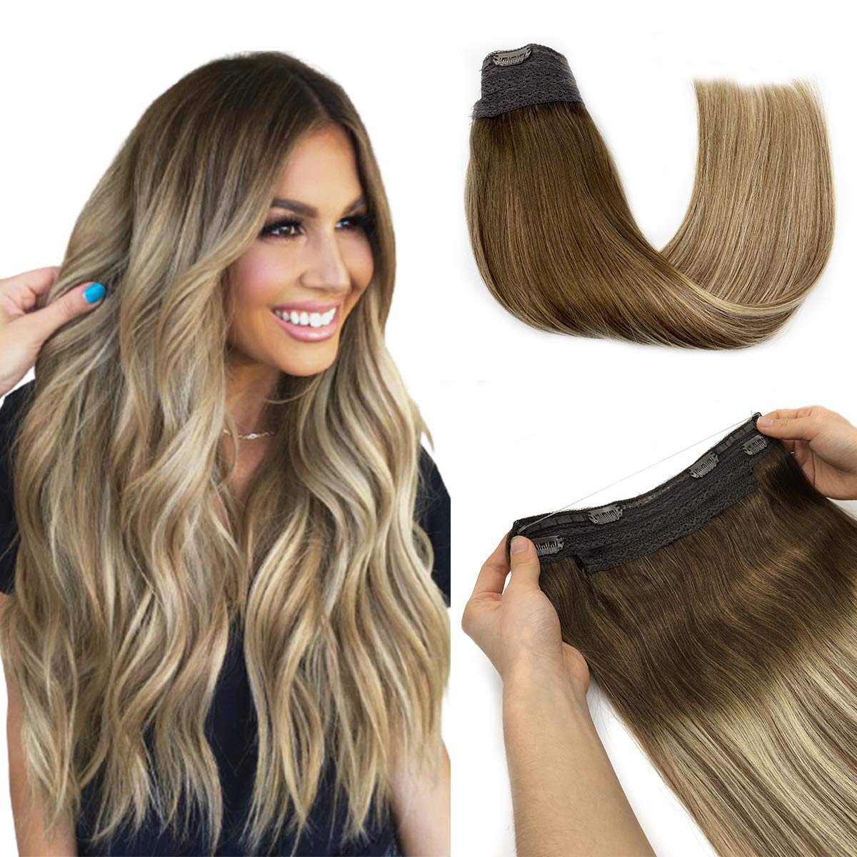100% Remy Human Hair Straight Halo Extensions - HairNjoy