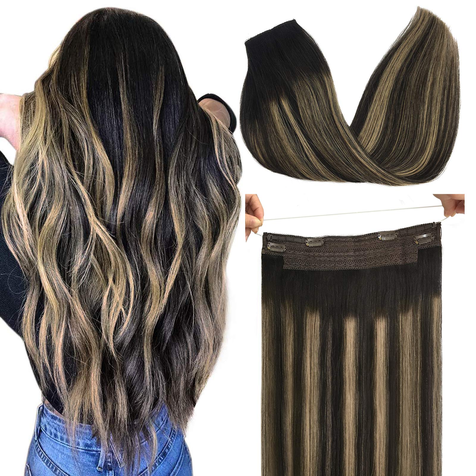 100% Remy Human Hair Straight Halo Extensions - HairNjoy
